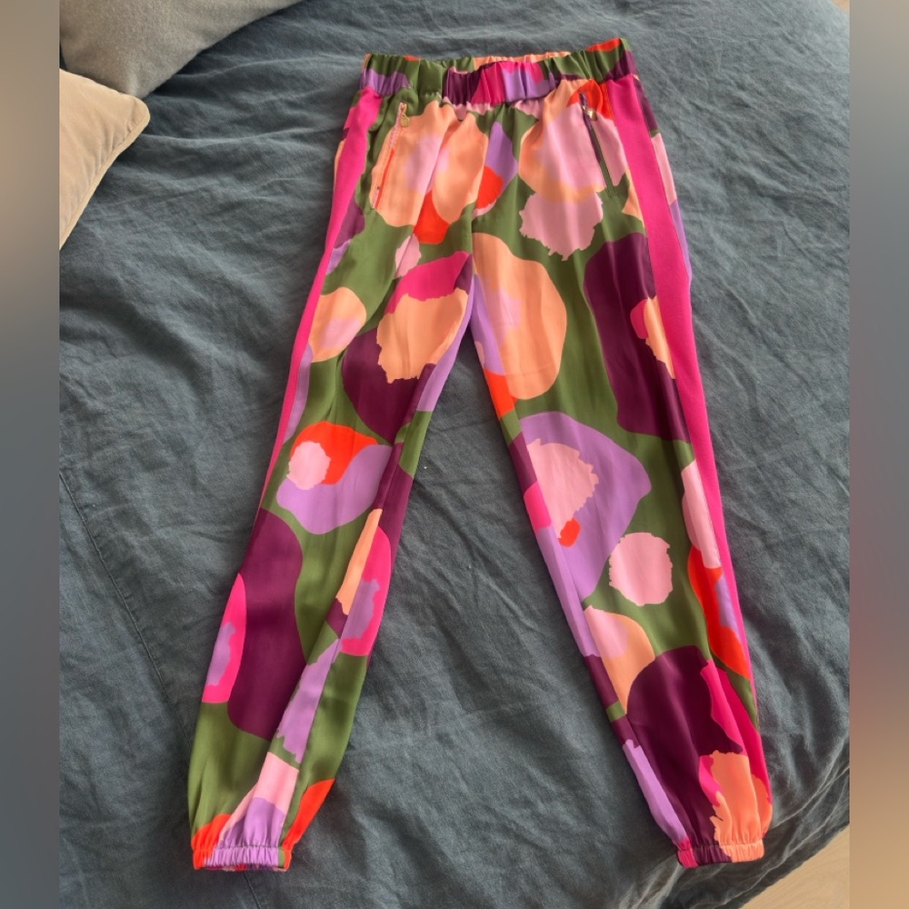 Colorful Abstract Print Women's Jogger Trousers - Green/Pink